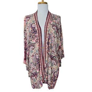 Knox Rose Paisley Open-Front Cardigan in Cream, Pink, Purple